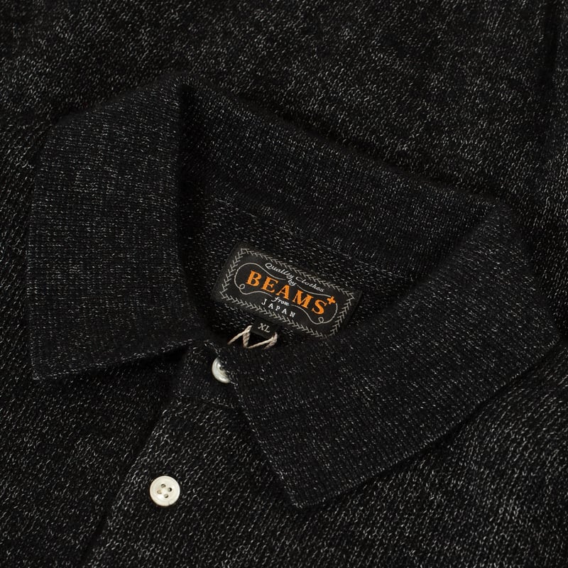 Image-Flâneurs_BEAMS PLUS / Knit Polo 9G Wool Silk Shaggy Yarn Black_detail Image-Flâneurs_BEAMS PLUS / Knit Polo 9G Wool Silk Shaggy Yarn Black_detail