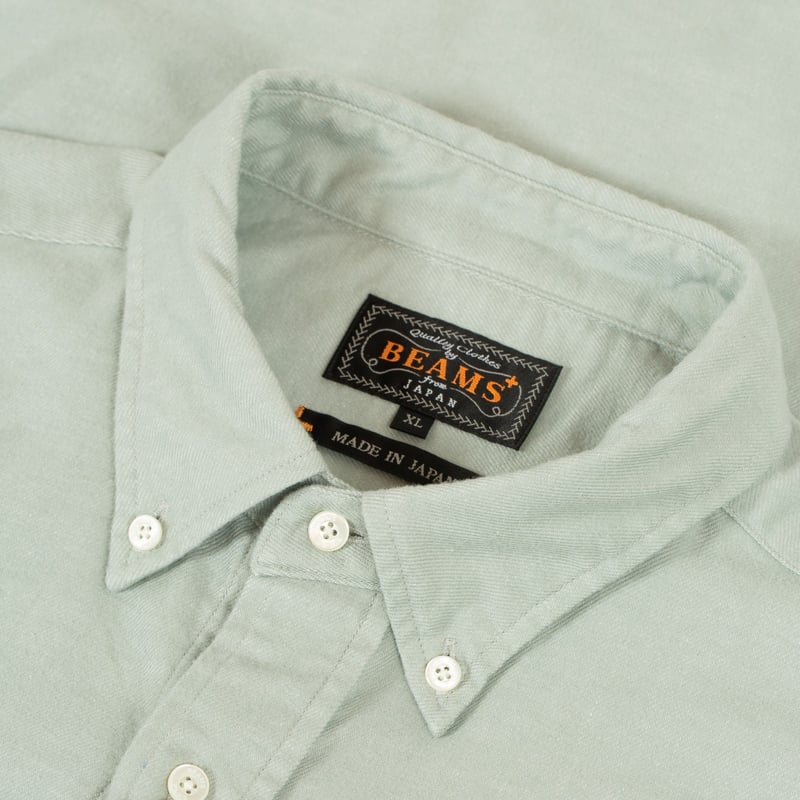Image-Flâneurs_BEAMS PLUS / BD Flannel Solid Mint_detail Image-Flâneurs_BEAMS PLUS / BD Flannel Solid Mint_detail